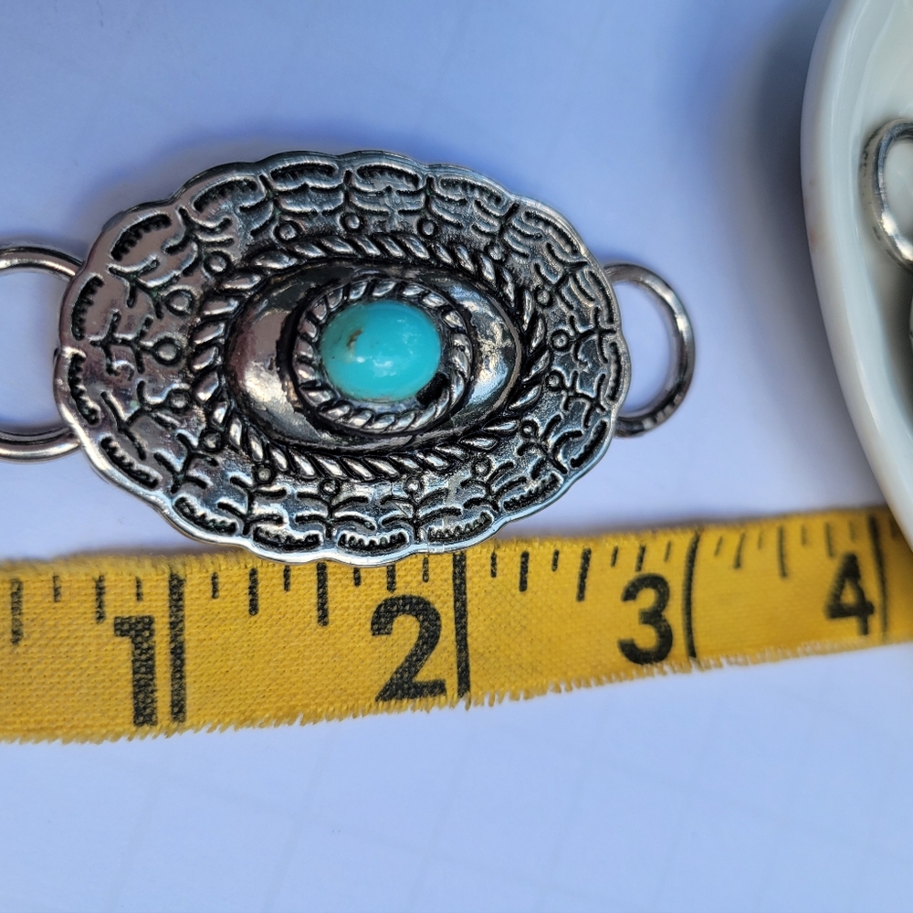 Faux Tilly Turquoise Concho & Faux Silver Slide for Twilly - Picture 8 of 9